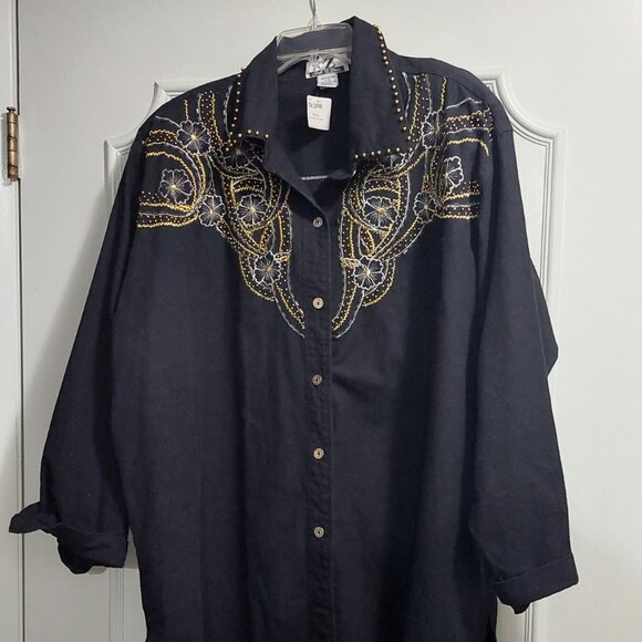 Club Z Denim Long Sleeve Button Down Embroidered Beaded Denim Blouse  NWT - Picture 1 of 6